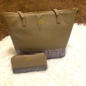 Kate spade glitter tote with matching wallet